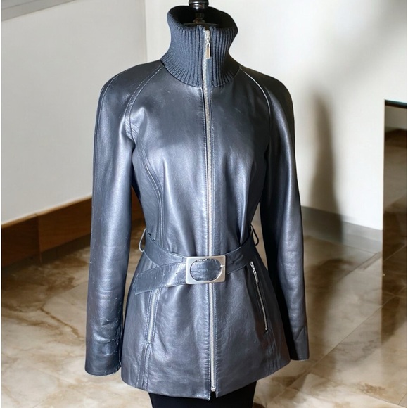 BELLA BICCHI SOFT BLACK LEATHER MID-LENGTH BELTED JACKET SM - Picture 4 of 15